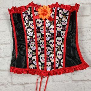 Day Of The Dead Womens Boned Corset Cinco de Mayo Sugar Skull One Size Fits Most